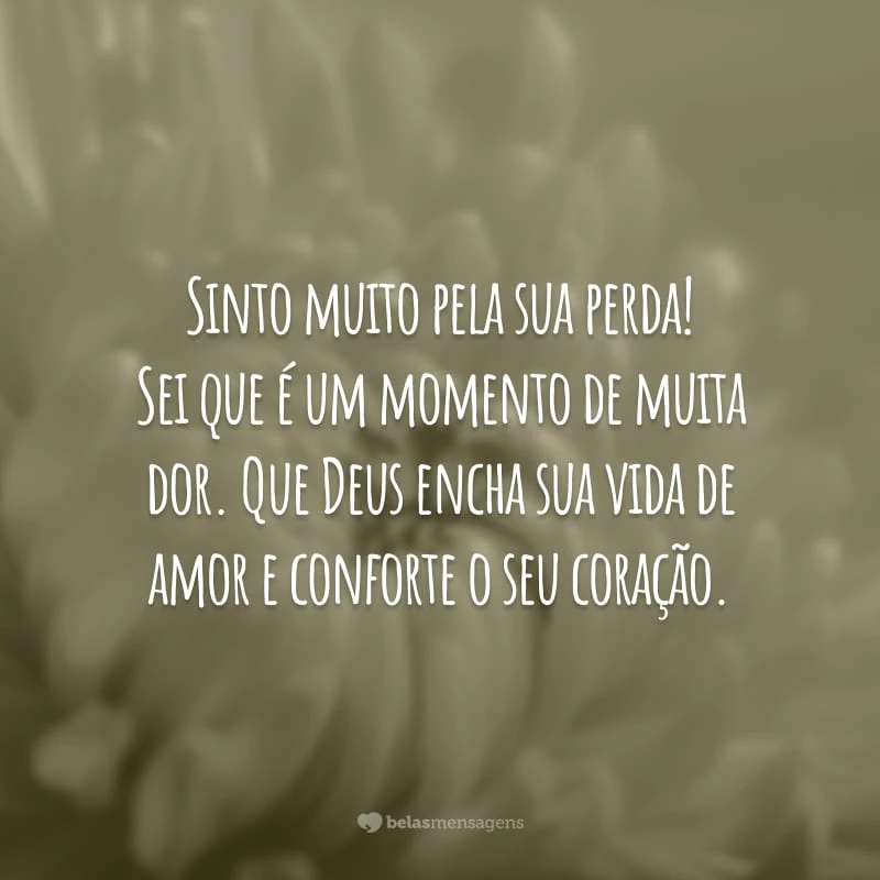 Sinto muito pela sua perda! Sei que é um momento de muita dor. Que Deus encha sua vida de amor e conforte o seu coração.