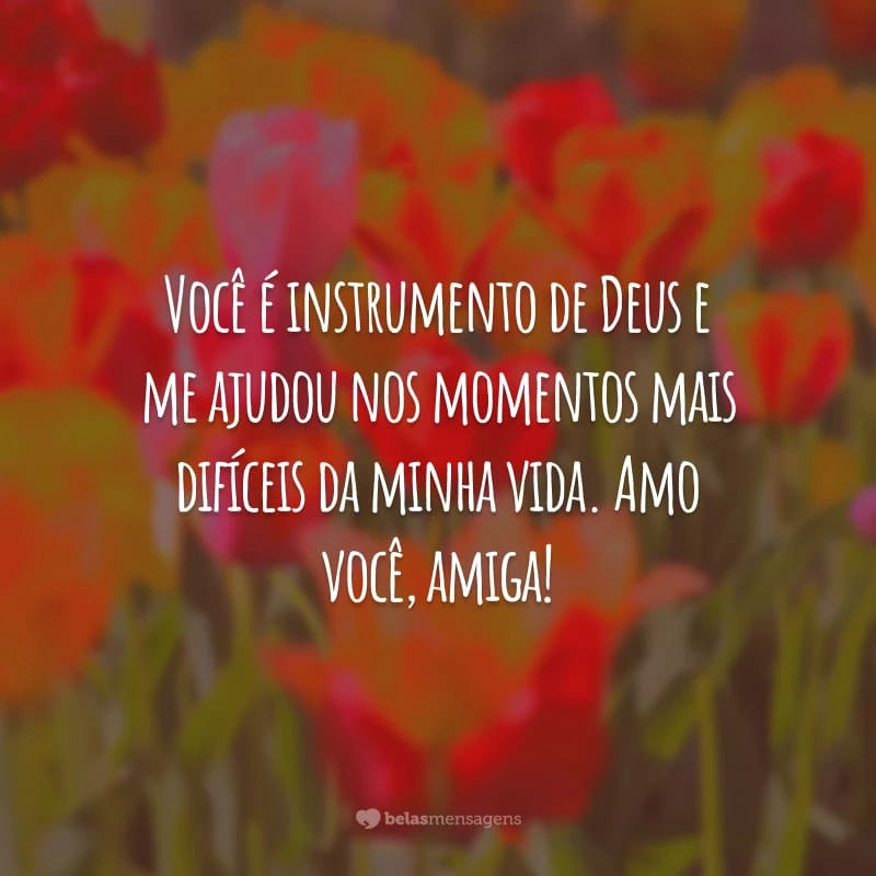 Você é instrumento de Deus e me ajudou nos momentos mais difíceis da minha vida. Amo você, amiga!