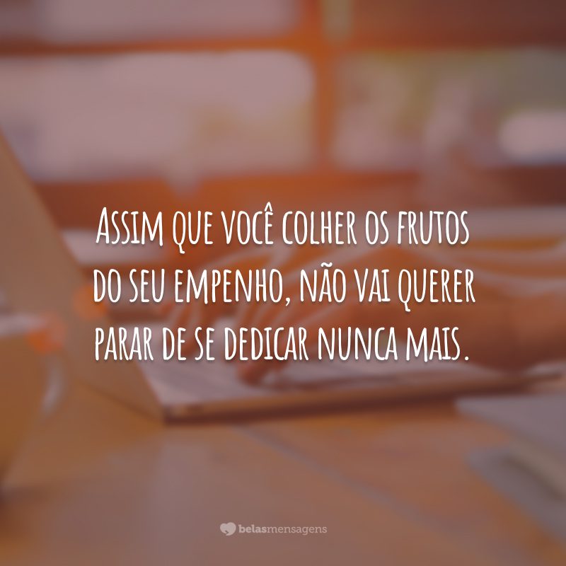 Assim que você colher os frutos do seu empenho, não vai querer parar de se dedicar nunca mais.