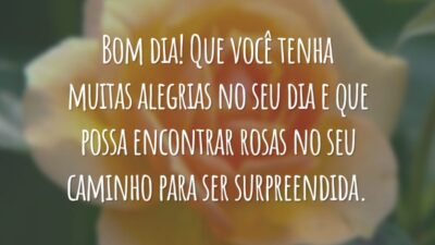 Bom dia! Que você tenha muitas alegrias no seu dia e que possa encontrar rosas no seu caminho para ser surpreendida.
