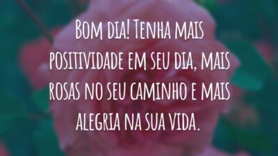 Bom dia! Tenha mais positividade em seu dia, mais rosas no seu caminho e mais alegria na sua vida.