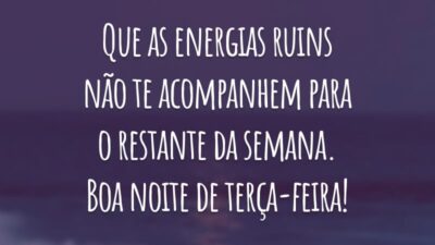 Que as energias ruins não te acompanhem para o restante da semana. Boa noite de terça-feira!