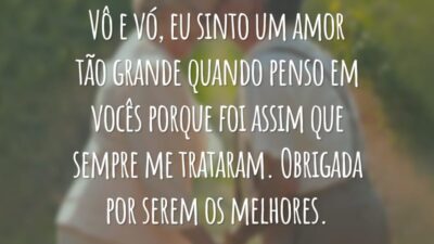 Vô e vó, eu sinto um amor tão grande quando penso em vocês porque foi assim que sempre me trataram. Obrigada por serem os melhores.