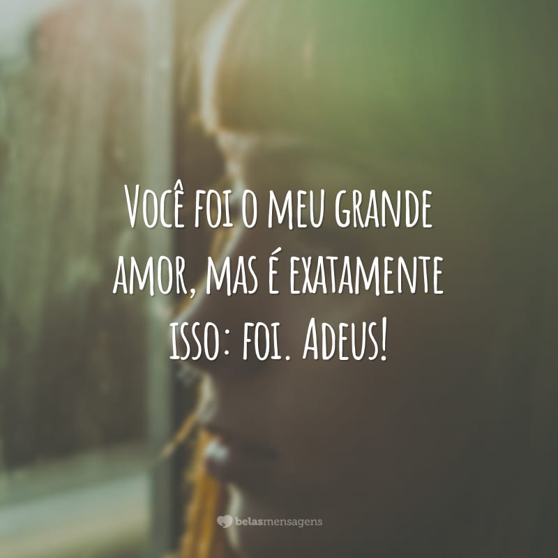 Você foi o meu grande amor, mas é exatamente isso: foi. Adeus!