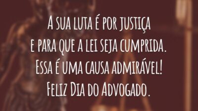 A sua luta é por justiça e para que a lei seja cumprida. Essa é uma causa admirável! Feliz Dia do Advogado.