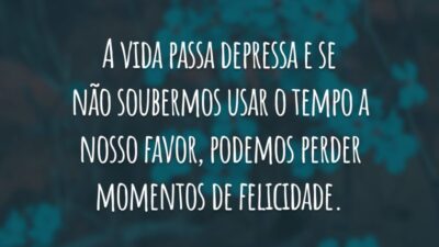 A vida passa depressa e se não soubermos usar o tempo a nosso favor, podemos perder momentos de felicidade.