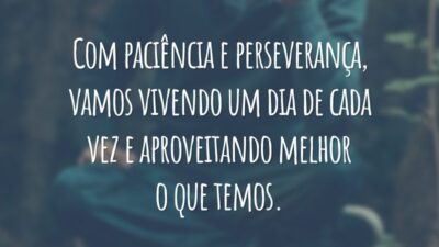 Com paciência e perseverança, vamos vivendo um dia de cada vez e aproveitando melhor o que temos.