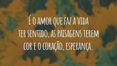 É o amor que faz a vida ter sentido, as paisagens terem cor e o coração, esperança.