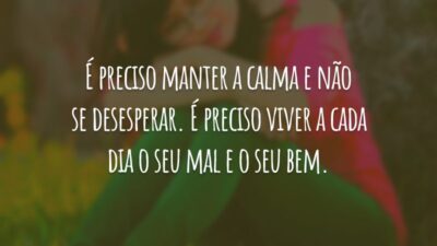 É preciso manter a calma e não se desesperar. É preciso viver a cada dia o seu mal e o seu bem.