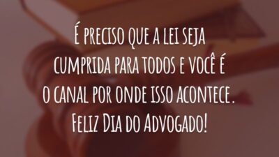 É preciso que a lei seja cumprida para todos e você é o canal por onde isso acontece. Feliz Dia do Advogado!