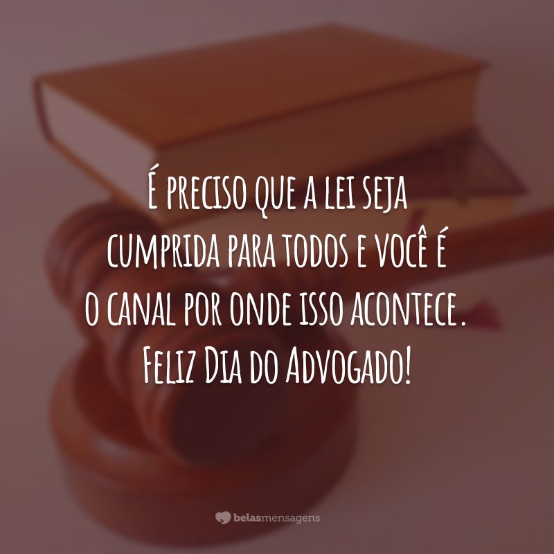 É preciso que a lei seja cumprida para todos e você é o canal por onde isso acontece. Feliz Dia do Advogado!