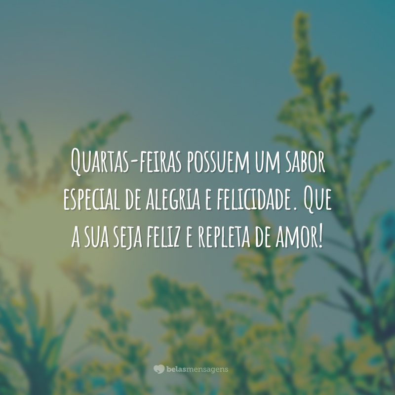 Quartas-feiras possuem um sabor especial de alegria e felicidade. Que a sua seja feliz e repleta de amor!