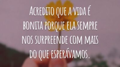 Acredito que a vida é bonita porque ela sempre nos surpreende com mais do que esperávamos.