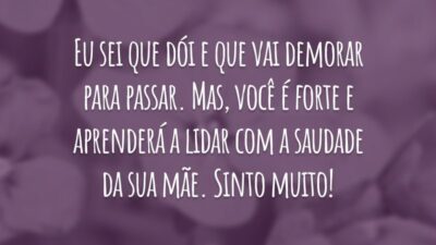 Eu sei que dói e que vai demorar para passar. Mas, você é forte e aprenderá a lidar com a saudade da sua mãe. Sinto muito!