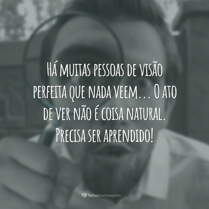 Há muitas pessoas de visão perfeita que nada veem... O ato de ver não é coisa natural. Precisa ser aprendido!