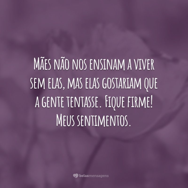 Mães não nos ensinam a viver sem elas, mas elas gostariam que a gente tentasse. Fique firme! Meus sentimentos.