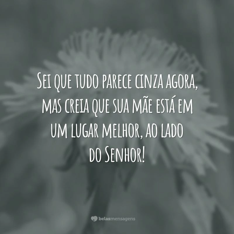 Sei que tudo parece cinza agora, mas creia que sua mãe está em um lugar melhor, ao lado do Senhor!