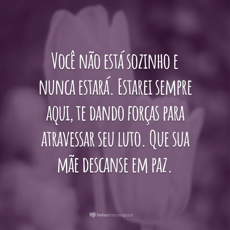 Você não está sozinho e nunca estará. Estarei sempre aqui, te dando forças para atravessar seu luto. Que sua mãe descanse em paz.