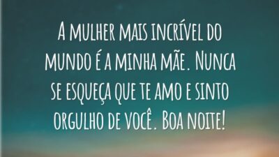 A mulher mais incrível do mundo é a minha mãe. Nunca se esqueça que te amo e sinto orgulho de você. Boa noite!