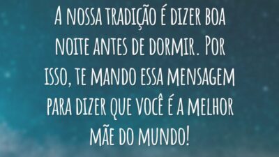 A nossa tradição é dizer boa noite antes de dormir. Por isso, te mando essa mensagem para dizer que você é a melhor mãe do mundo!