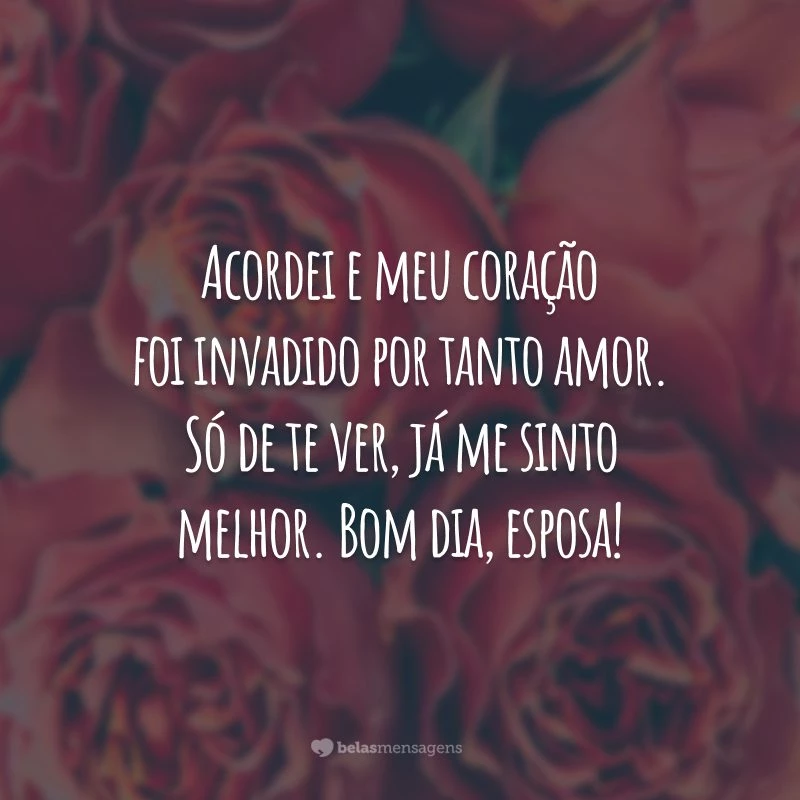 Acordei e meu coração foi invadido por tanto amor. Só de te ver, já me sinto melhor. Bom dia, esposa!