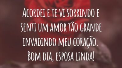 Acordei e te vi sorrindo e senti um amor tão grande invadindo meu coração. Bom dia, esposa linda!