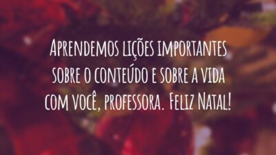 Aprendemos lições importantes sobre o conteúdo e sobre a vida com você, professora. Feliz Natal!