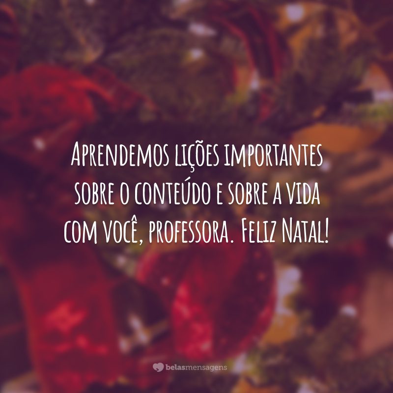 Aprendemos lições importantes sobre o conteúdo e sobre a vida com você, professora. Feliz Natal!