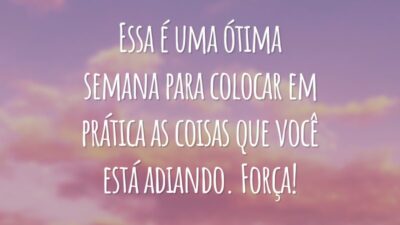 Essa é uma ótima semana para colocar em prática as coisas que você está adiando. Força!