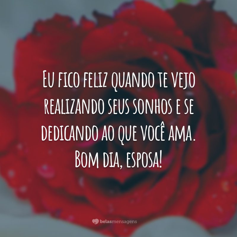 Eu fico feliz quando te vejo realizando seus sonhos e se dedicando ao que você ama. Bom dia, esposa!