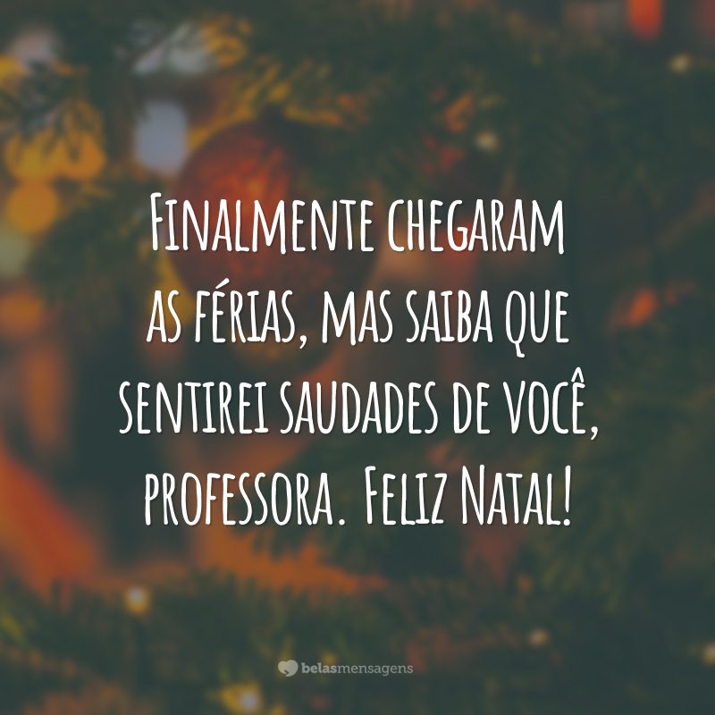 Finalmente chegaram as férias, mas saiba que sentirei saudades de você, professora. Feliz Natal!