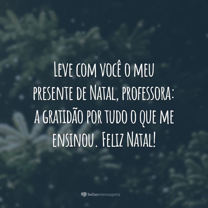 Leve com você o meu presente de Natal, professora: a gratidão por tudo o que me ensinou. Feliz Natal!