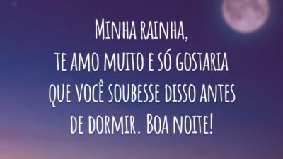Minha rainha, te amo muito e só gostaria que você soubesse disso antes de dormir. Boa noite!