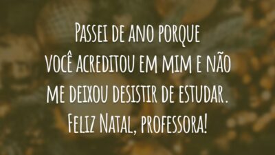 Passei de ano porque você acreditou em mim e não me deixou desistir de estudar. Feliz Natal, professora!