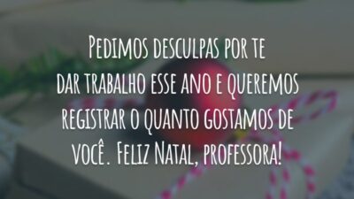 Pedimos desculpas por te dar trabalho esse ano e queremos registrar o quanto gostamos de você. Feliz Natal, professora!
