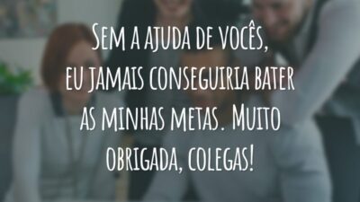Sem a ajuda de vocês, eu jamais conseguiria bater as minhas metas. Muito obrigada, colegas!