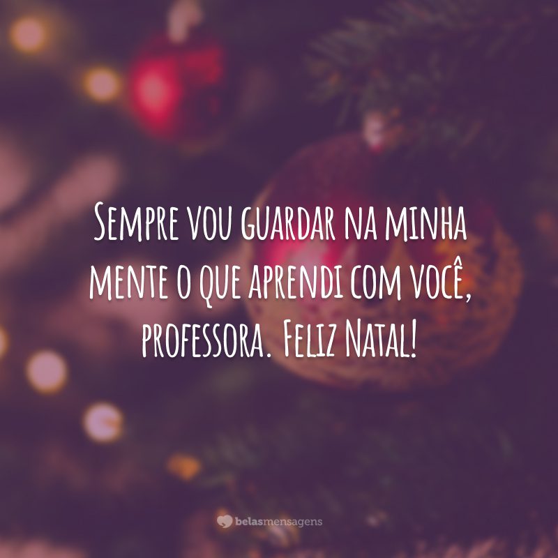 Sempre vou guardar na minha mente o que aprendi com você, professora. Feliz Natal!