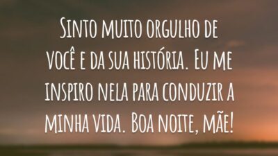 Sinto muito orgulho de você e da sua história. Eu me inspiro nela para conduzir a minha vida. Boa noite, mãe!