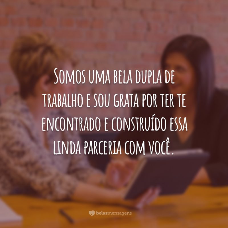 Somos uma bela dupla de trabalho e sou grata por ter te encontrado e construído essa linda parceria com você.