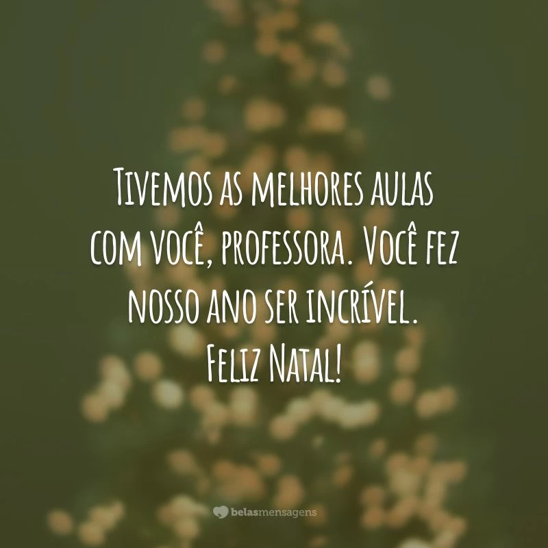 Tivemos as melhores aulas com você, professora. Você fez nosso ano ser incrível. Feliz Natal!