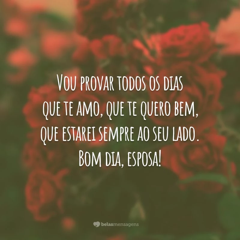 Vou provar todos os dias que te amo, que te quero bem, que estarei sempre ao seu lado. Bom dia, esposa!