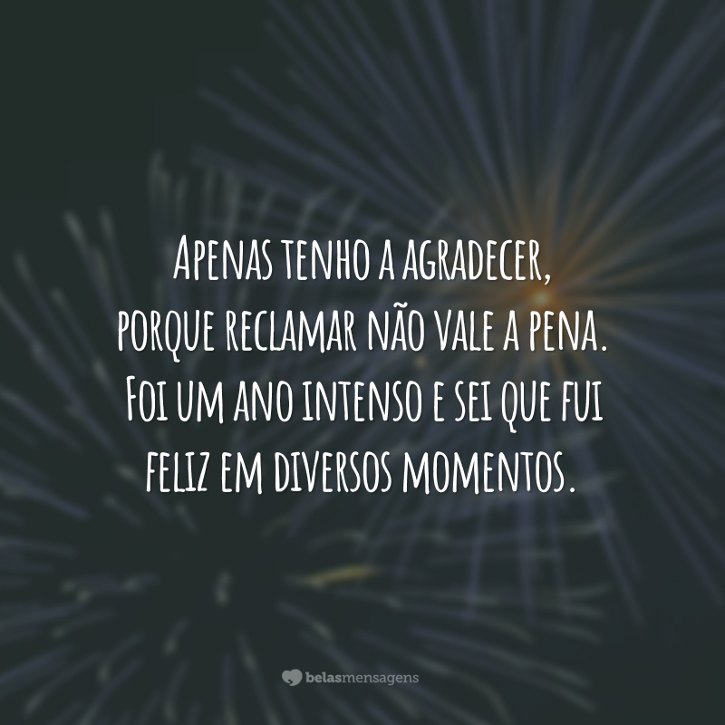 Apenas tenho a agradecer, porque reclamar não vale a pena. Foi um ano intenso e sei que fui feliz em diversos momentos.