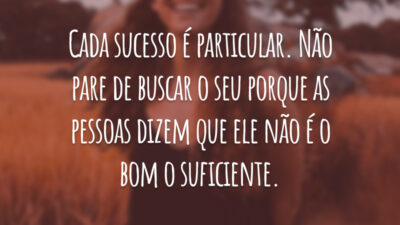 Cada sucesso é particular. Não pare de buscar o seu porque as pessoas dizem que ele não é o bom o suficiente.
