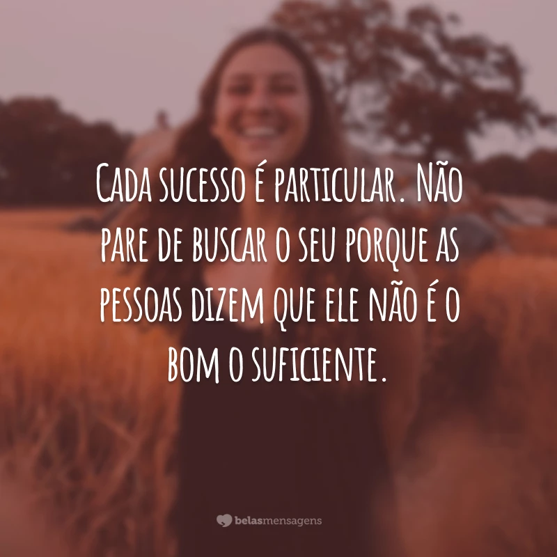 Cada sucesso é particular. Não pare de buscar o seu porque as pessoas dizem que ele não é o bom o suficiente.