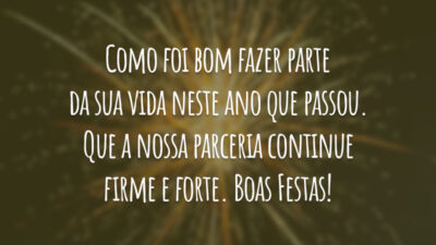 Como foi bom fazer parte da sua vida neste ano que passou. Que a nossa parceria continue firme e forte. Boas Festas!