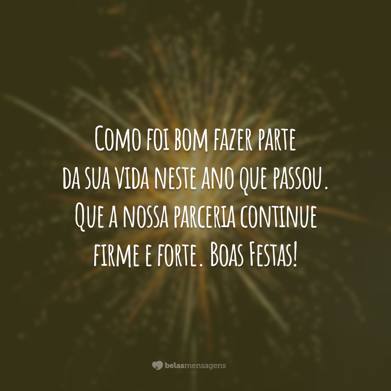 Como foi bom fazer parte da sua vida neste ano que passou. Que a nossa parceria continue firme e forte. Boas Festas!