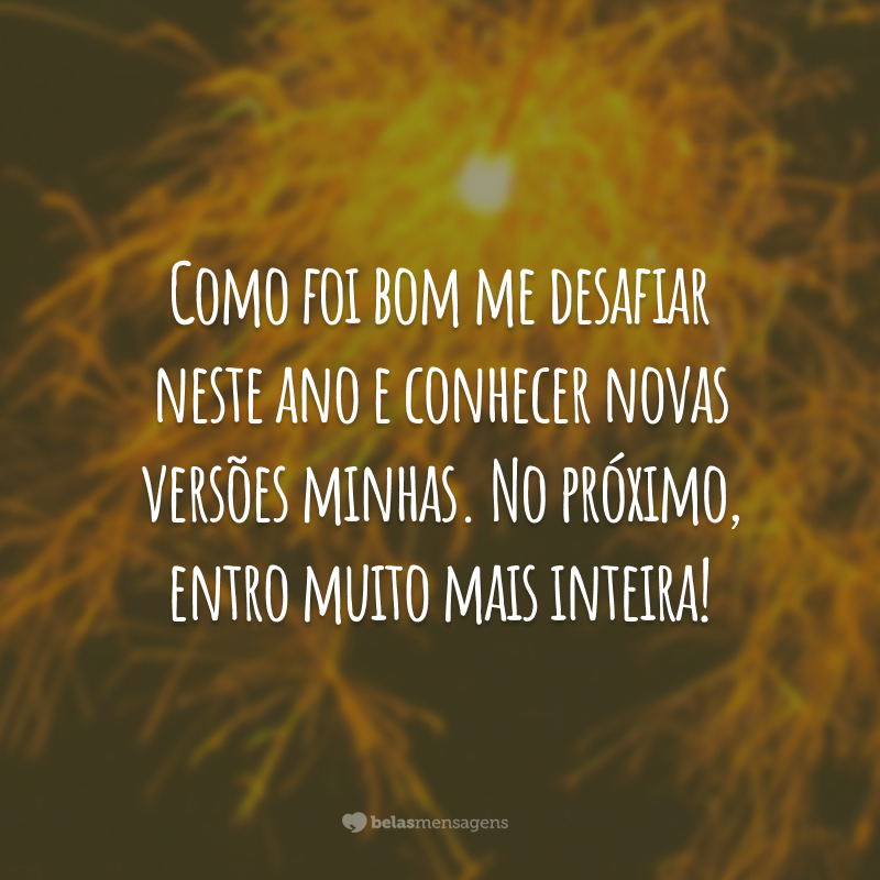 Como foi bom me desafiar neste ano e conhecer novas versões minhas. No próximo, entro muito mais inteira!