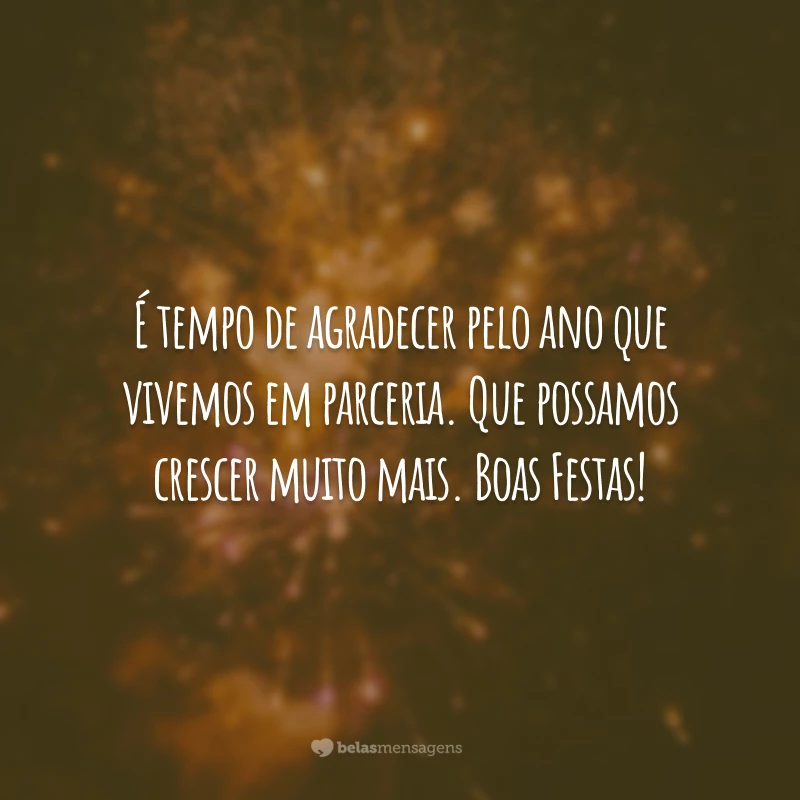 É tempo de agradecer pelo ano que vivemos em parceria. Que possamos crescer muito mais. Boas Festas!