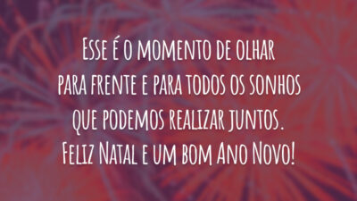 Esse é o momento de olhar para frente e para todos os sonhos que podemos realizar juntos. Feliz Natal e um bom Ano Novo!