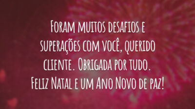 Foram muitos desafios e superações com você, querido cliente. Obrigada por tudo. Feliz Natal e um Ano Novo de paz!